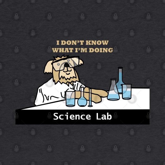 Science Lab and Clueless Dog Scientist Wearing Safety Glasses by ellenhenryart